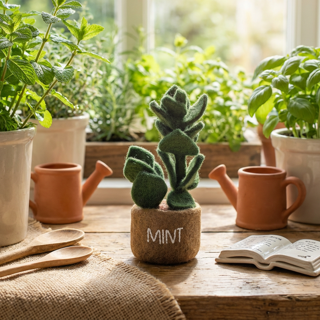 Felt So Good – wholesale Decorative tabletop object – Handmade Felt Herbs Standing Decoration Variety12