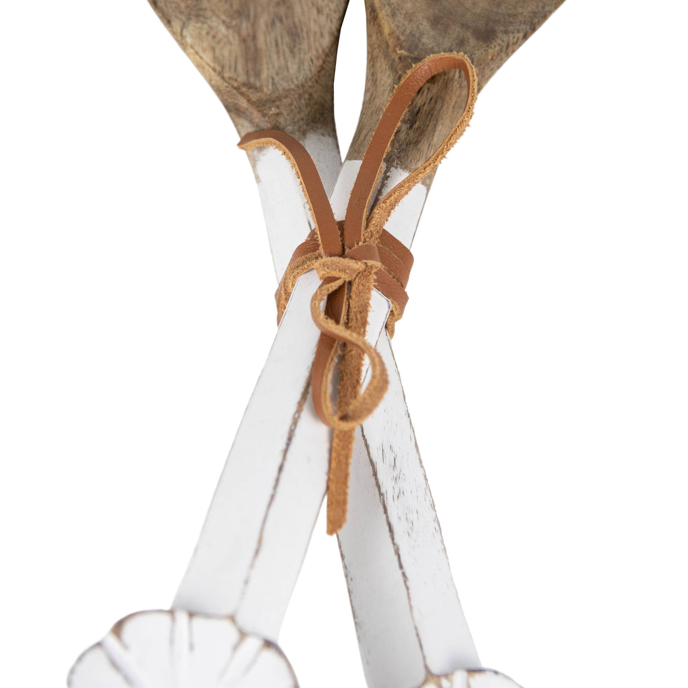 Foreside Home & Garden - Wholesale Serving Utensil - Charlotte Set 2 White Wood Serving Utensils with Flower2