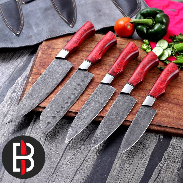 Bravohandicrafts – wholesale Knivset – Specialtillverkat handgjort kockknivset i damaskusstål med väska1