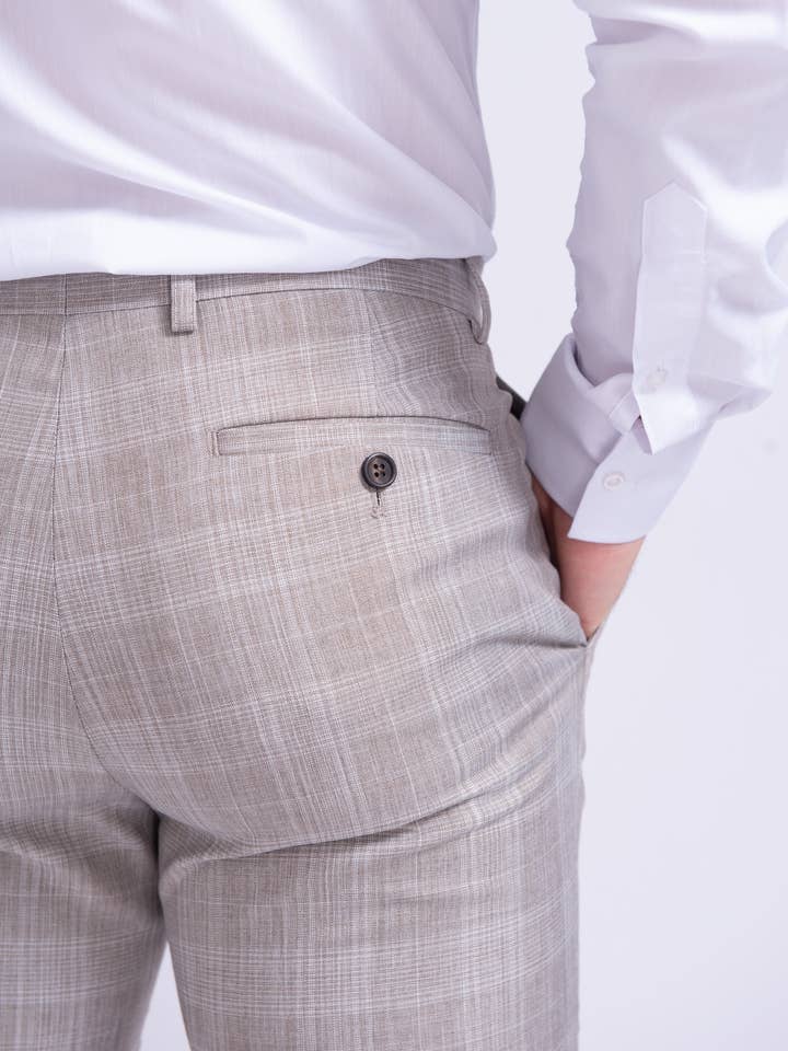 Fratelli Uniti - Wholesale Suit Pants - Men's - Soft Prince of Wales Check Trousers Beige - Carlo