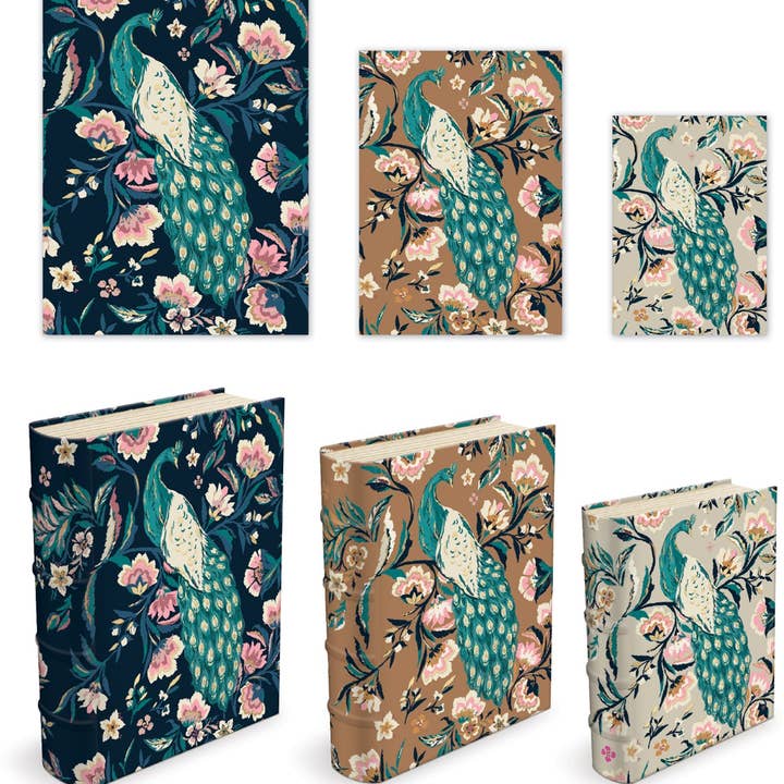 Conjunto de 3 caixas de livros de nidificação GM - Jacobean Peacock por atacado de Maison Royal Garden