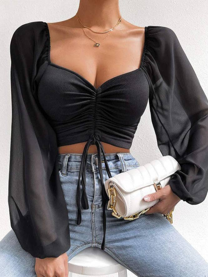 safistyle - Wholesale Blouse - Women's - Ruched Long Sleeve Crop Top0