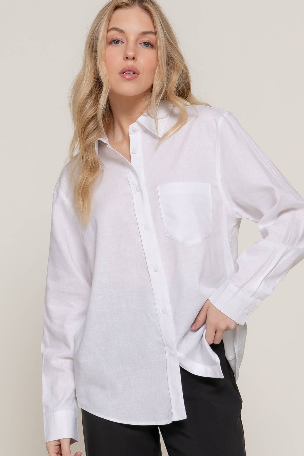 Active Basic | Active USA - Wholesale Button Down Shirt - Women's - Long Sleeve Linen Blend Shirt22