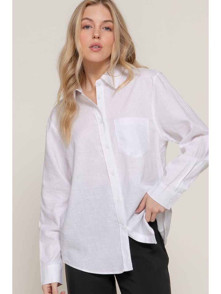 Active Basic | Active USA - Wholesale Button Down Shirt - Women's - Long Sleeve Linen Blend Shirt22