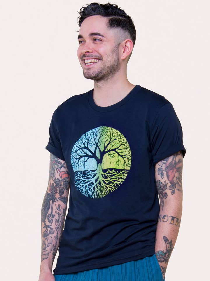 Soul Flower – Großhandel T-Shirt mit Siebdruck – Unisex – Baum des Lebens Bio-T-Shirt - Unisex - Retro Grafik T-Shirts3