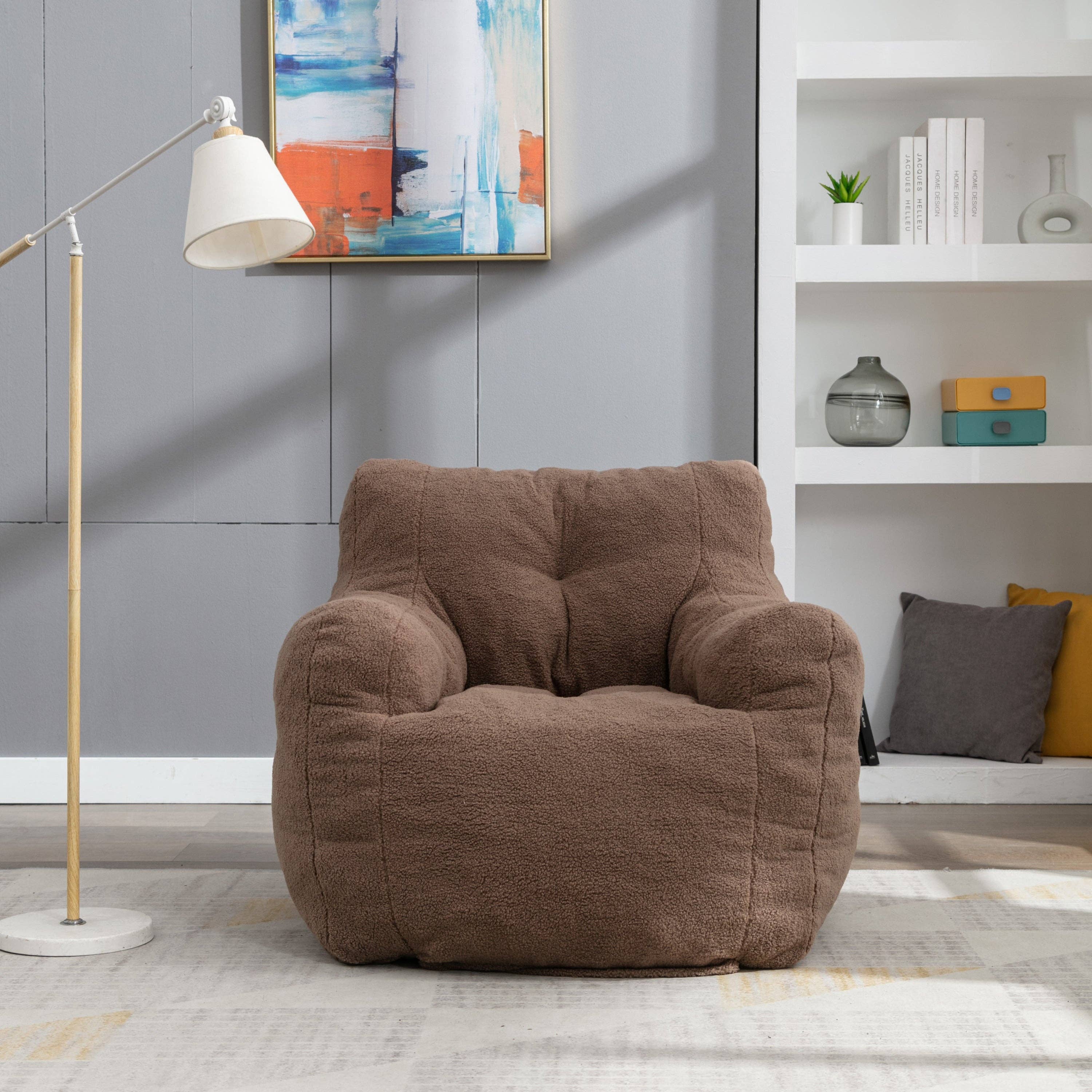 39F Inc. - Vente Chaises - Fauteuil poire en peluche Tufted Coffee Teddy avec rembourrage en mousse1