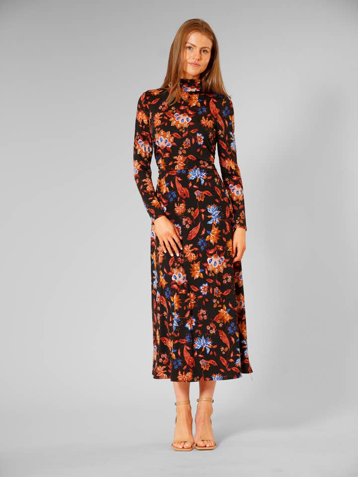 VESTIDO MIDI C/ MANGA COMPRIDA & GOLA ALTA por atacado de Julia Jordan