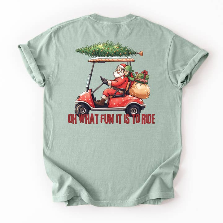 Oh What Fun- Santa Christmas Golfing Mens Graphic Shirt for wholesale by Blue Moon Outfitters