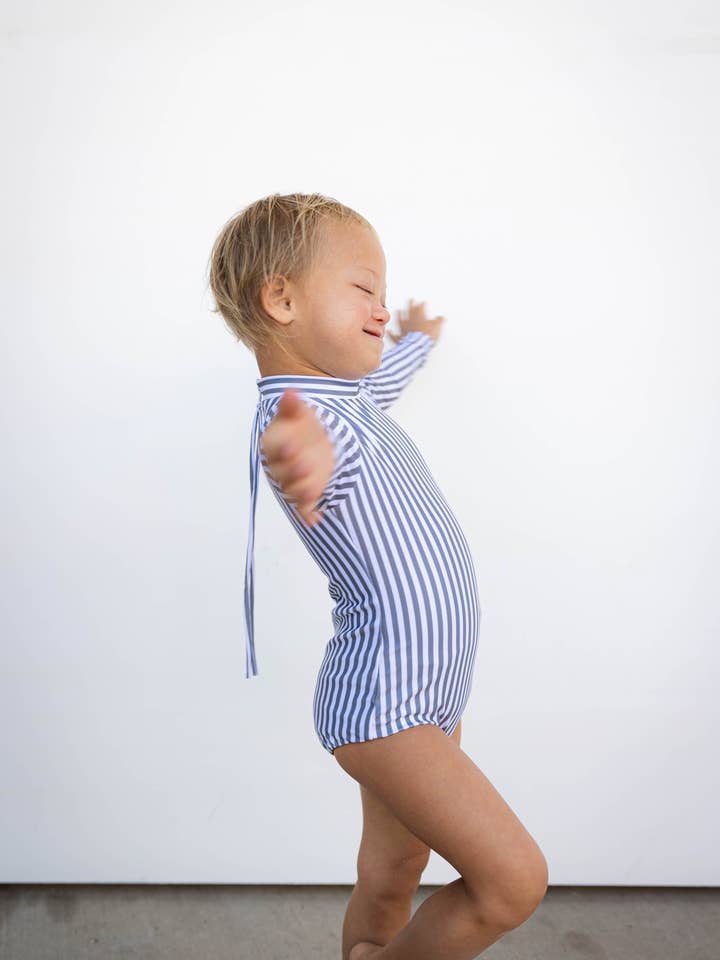 Girl's Long Sleeve Zip Up in Pinstripe for wholesale by Of One Sea