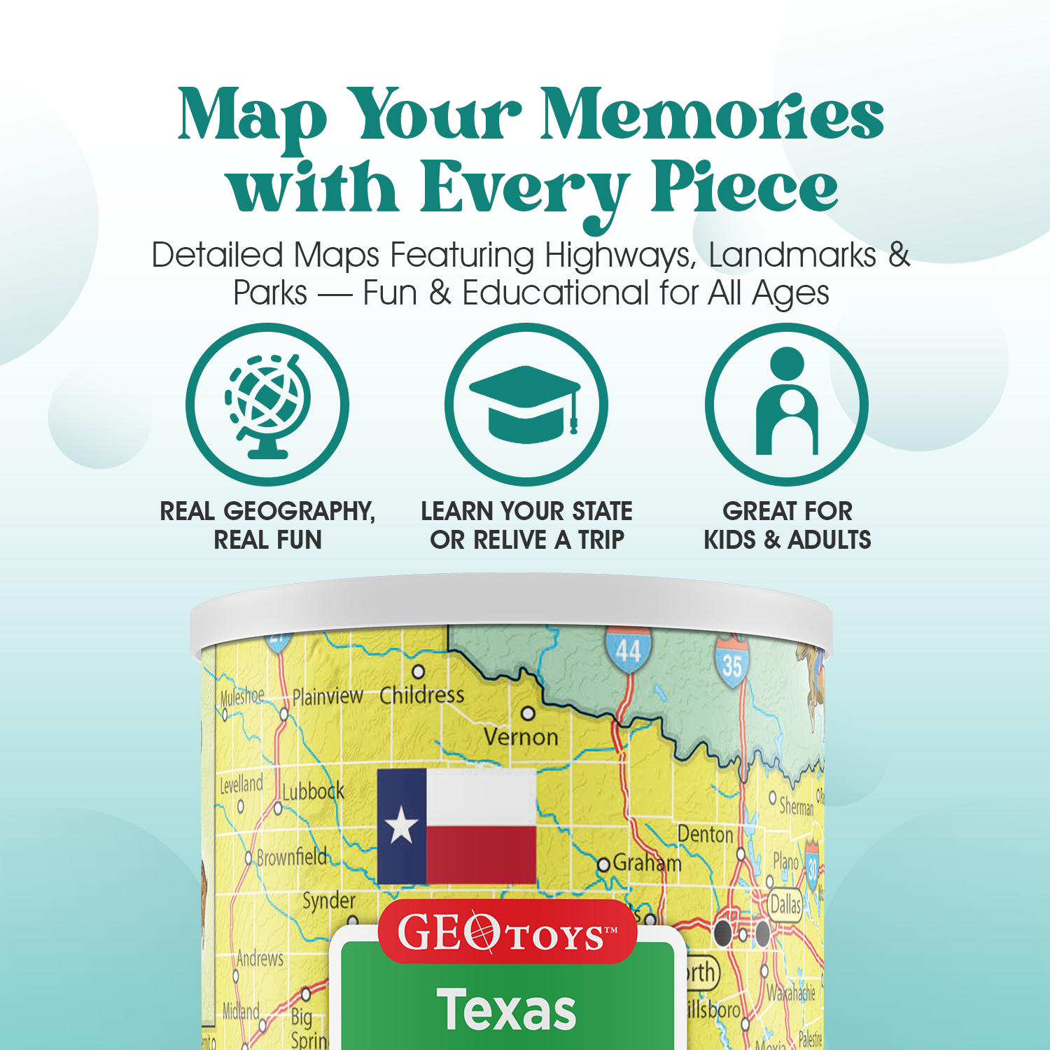 Geotoys - Wholesale Puzzle - Kids - Geotoys 100 piece Mini Puzzle - Texas3
