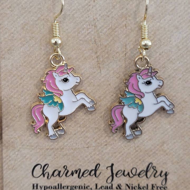 Con-Quest Crafts - Wholesale Jewelry Set - Unicorn & Pegasus Cute Earrings, Necklaces and Zipper Pulls