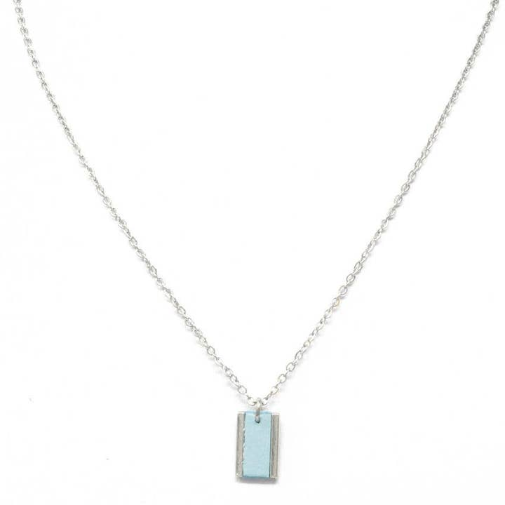 Rectangle Feature Necklace With Leather Inlay Duck Egg for wholesale by Sobo & Co Jewellery