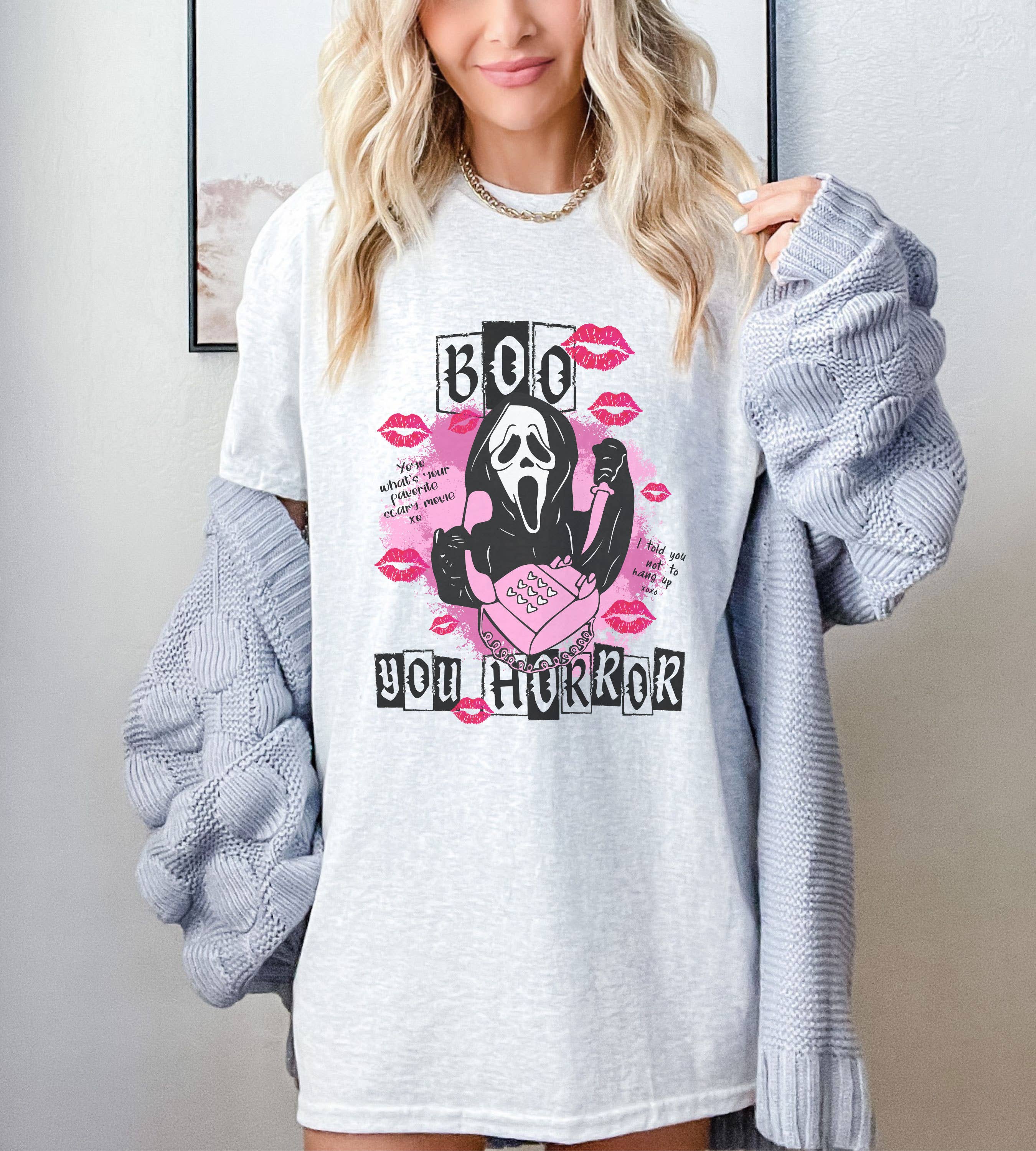 SONDO DESIGN LTD – Großhandel T-Shirt (Grafikdruck) – Damen – Boo You Horrorshirt, Scream Ghost Calling Shirt, Boo You1