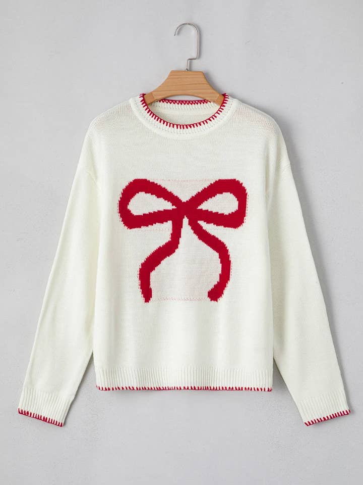 Suhkasana - Wholesale Knitted jumper – Women′s - Christmas/Valentine’s Day Bow Knit Sweater Holiday Pullover5
