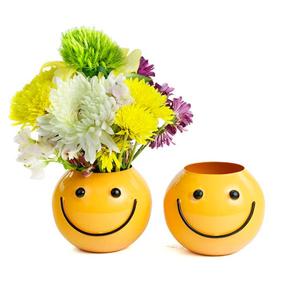 Metal Waterproof Smiley Face Vase 5 inch for wholesale by Buhi Imports