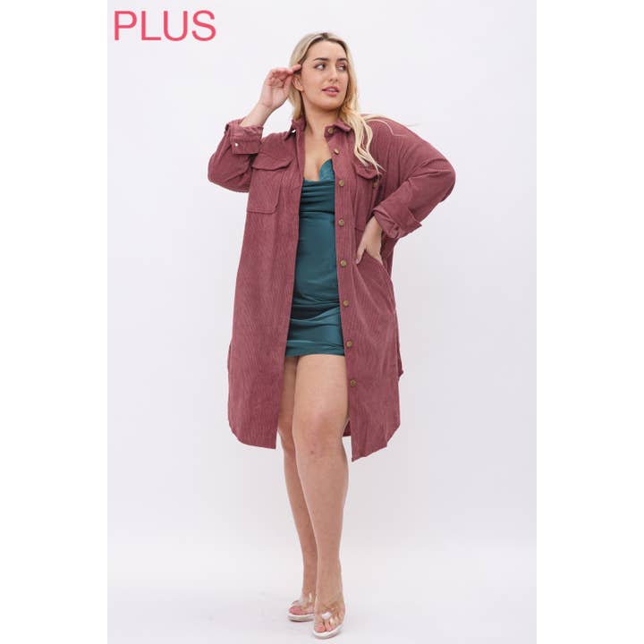 Sweet Generis - Wholesale Shirt Jacket/Shacket - Women's - PLUS LONG CORDUROY BUTTON UP SHIRT JACKET SHACKET18