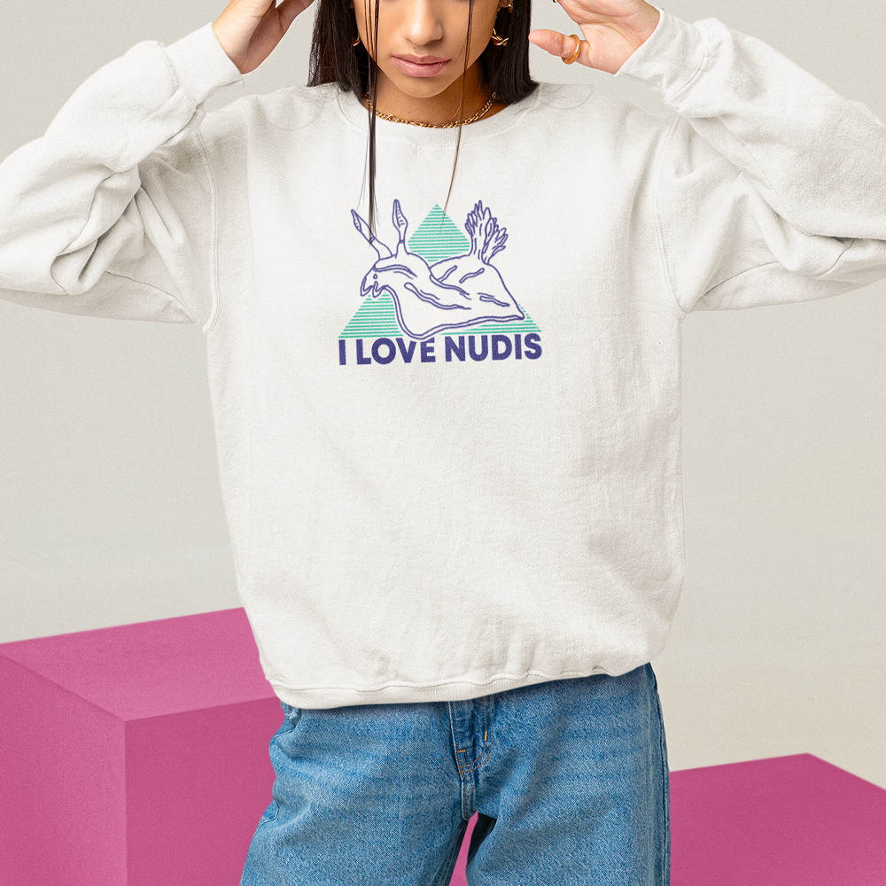 I LOVE NUDIS™ Crewneck Sweatshirt - White for wholesale on Faire2