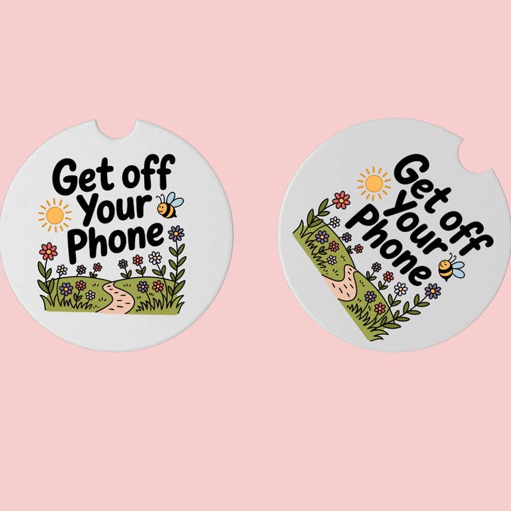 Juego de 2 Posavasos de Cerámica para Coche - "Deja el Móvil" para venta al por mayor de Handsome Sam's