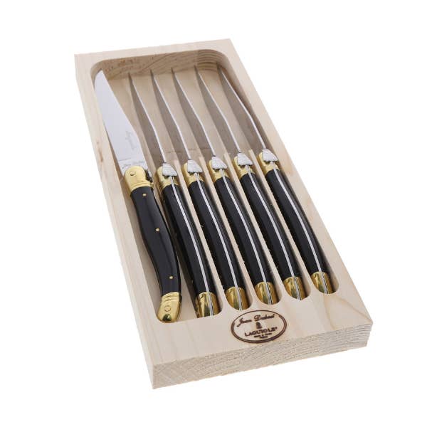 The French Farm - Wholesale Knife Set - Jean Dubost 6 Knives in a Tray in Black and Brass