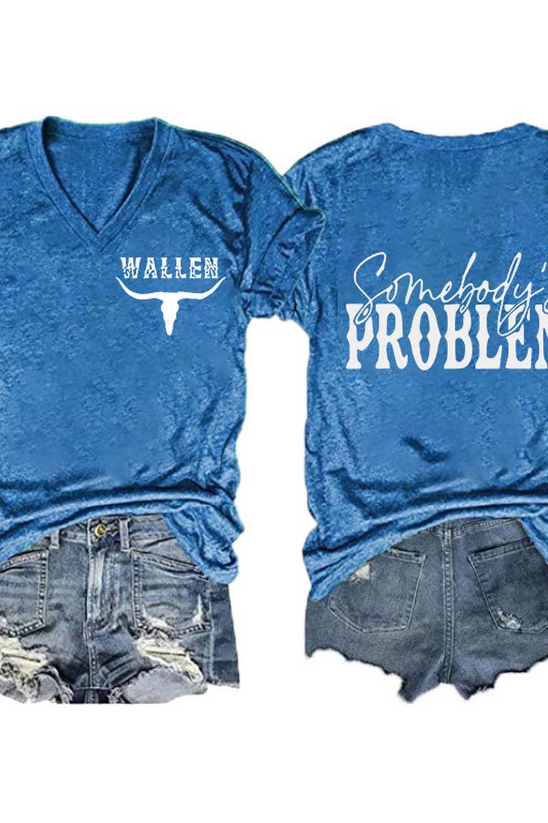 NINEXIS - Vente T-shirt sérigraphié – femme - CWTTS1055_T-SHIRT À MANCHES COURTES À COL EN V IMPRIMÉ RECTO-VERSO0