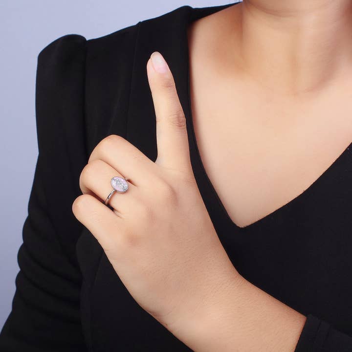 Aim Eternal - Wholesale Cocktail/Statement Ring - Gold Filled Oval Virgin Mother Mary Shell Opal Ring in Gold 14