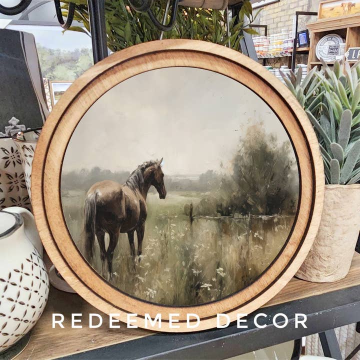 Redeemed Decor - Wholesale Wood Wall Art - 8" Round Horse Painting Art