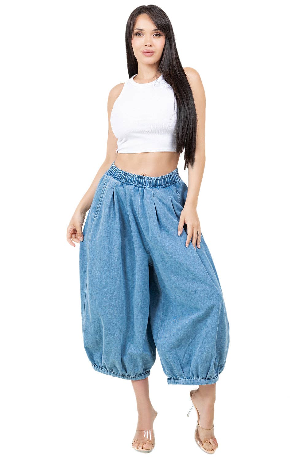 Blu PANTALONI IN DENIM STILE HAREM DA DONNA in vendita all'ingrosso su Faire1