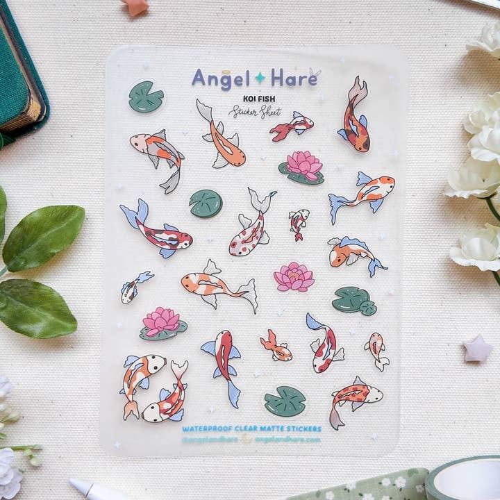 Feuille d'autocollants étanches Poisson Koi pour la vente par Angel + Hare