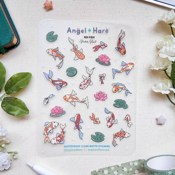 Folha de Autocolantes Impermeáveis de Peixes Koi por atacado de Angel + Hare