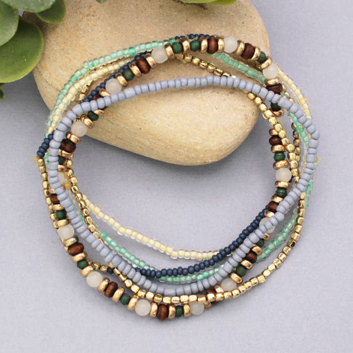 Conjunto de pulseras elásticas azul crema y verde para venta al por mayor de ZAD