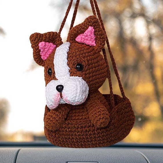 Espejo de coche con diseño de bulldog francés a ganchillo, regalo para amantes de los perros para venta al por mayor de Anh2 LTD