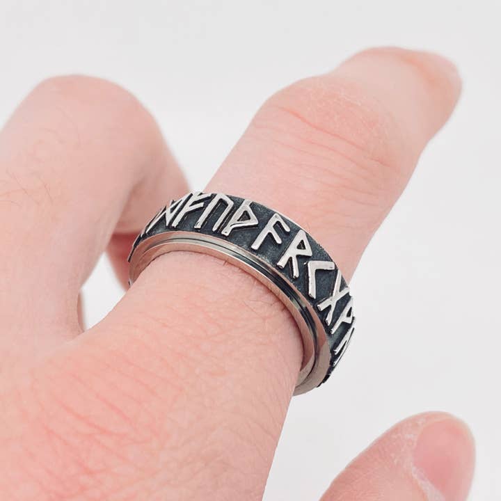 Mio Queena - Wholesale Band/Stacked Ring - Viking Letter Rune Stainless Steel Men's Rotatable Ring 1