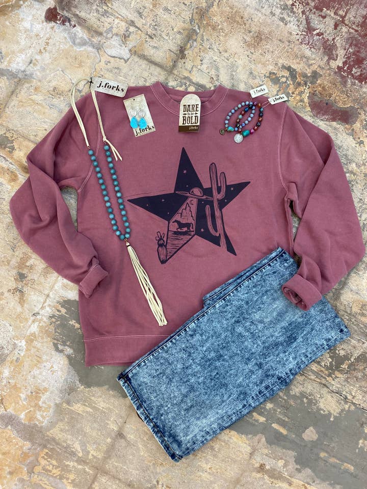 2097 Space Star Hand Dyed Maroon Sweatshirt for wholesale by J.Forks Designs