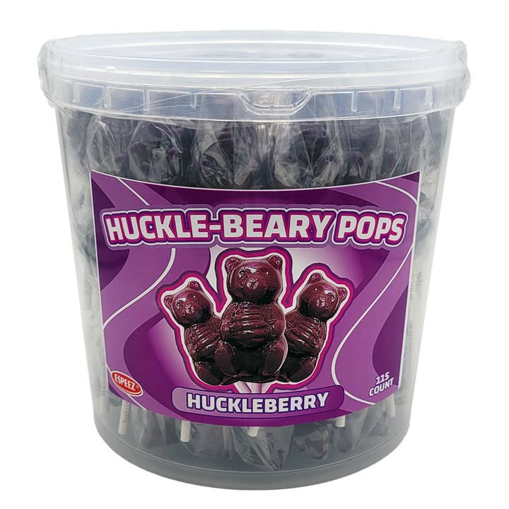 Huckle-Beary Pops - 115 Ct Lollipop Bucket for wholesale by Candy Barn Express