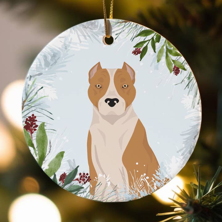 Decorazioni natalizie in metallo con cane American Staffordshire Terrier per la vendita all'ingrosso da parte di Canine Companions