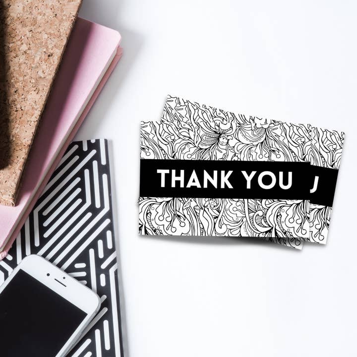 Small Biz Shipping Co – postal de agradecimento por atacado – Esboço Floral Preto - Cartões de Agradecimento Inserir Cartões