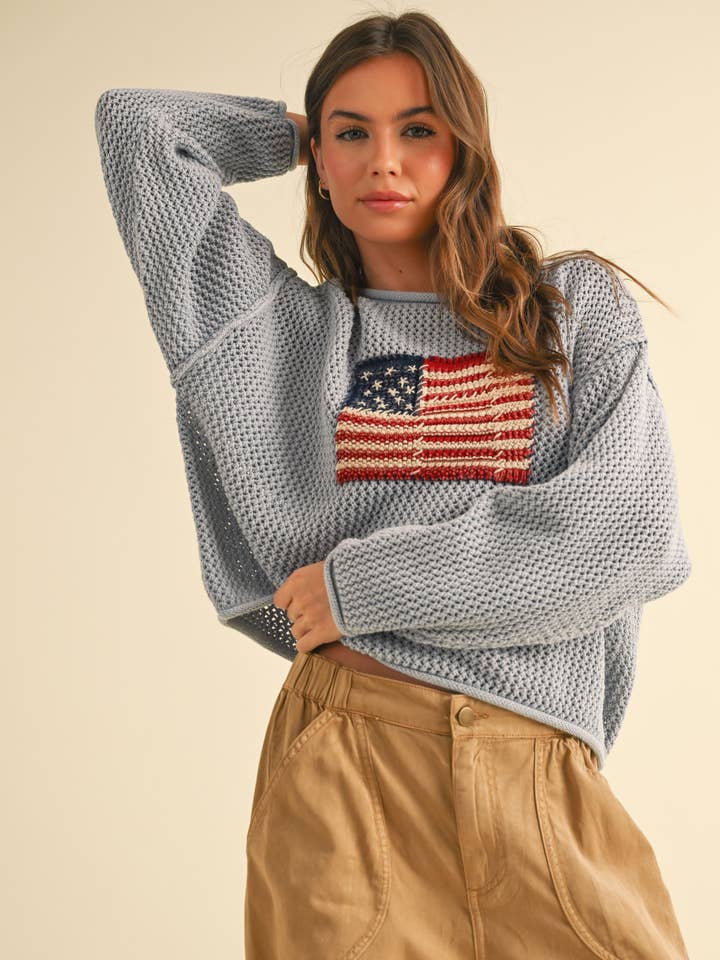 T4006 HAUT DE PULL TRICOTÉ À DRAPEAU pour la vente par MIOU MUSE