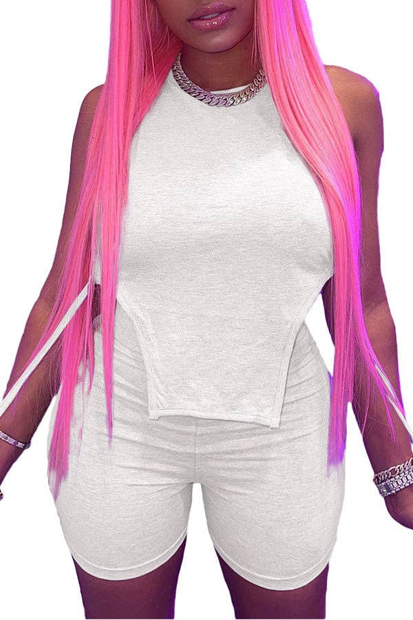 MB Fashion Wholesale - Wholesale Lounge Set - Women's - MB FASHION Sleeveless Crop Top and High-Waist Shorts 268T5