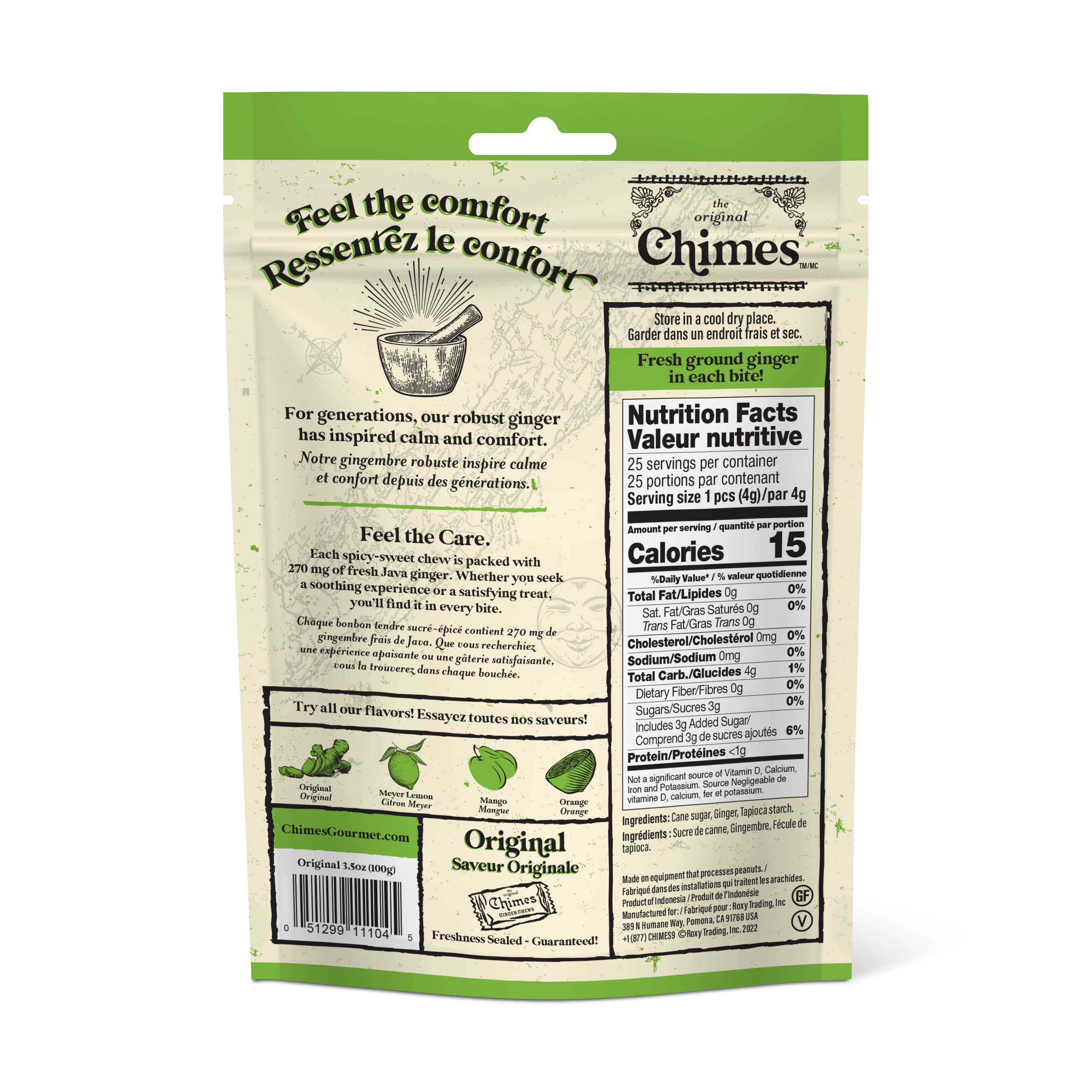 Chimes - Vente Bonbons durs - Bonbons à mâcher au gingembre Chimes Original - sac de 3,5 oz1