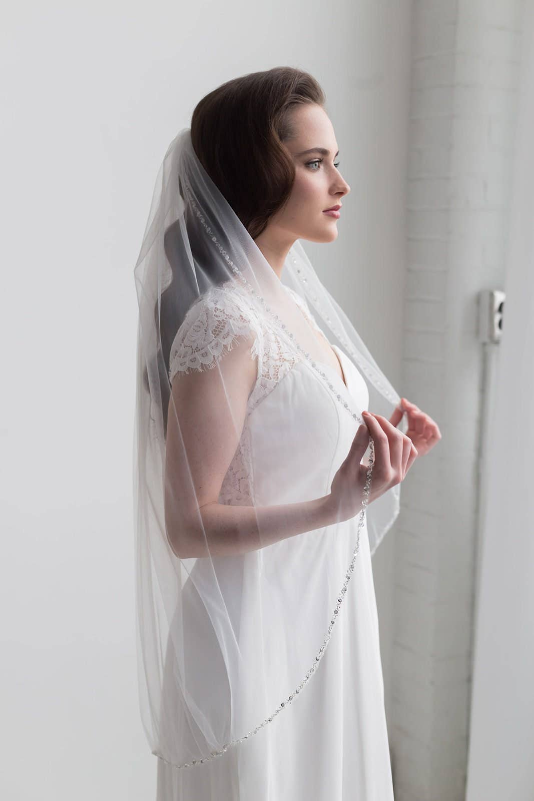 allureweddingjewelry – wholesale Veil – Women’s – Two Layer or One LayerCrystal Edge Wedding Veil with Blusher9