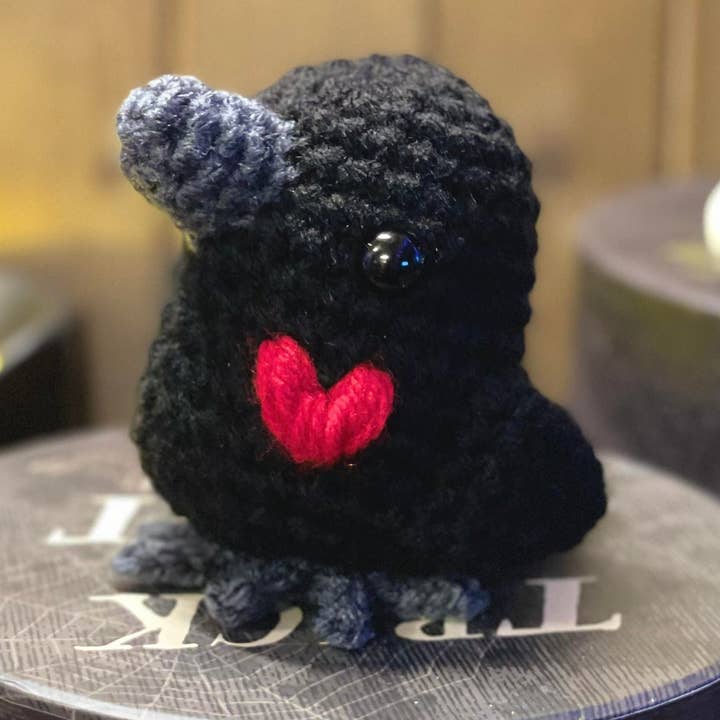 Heart Crochet Crow Plush, Cute Stuffed Raven for wholesale by TOMOPOD LLC
