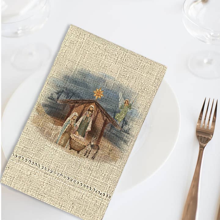 Serviette à main de Noël | Scène de crèche aquarelle pour la vente par Sew Many Blessings LA