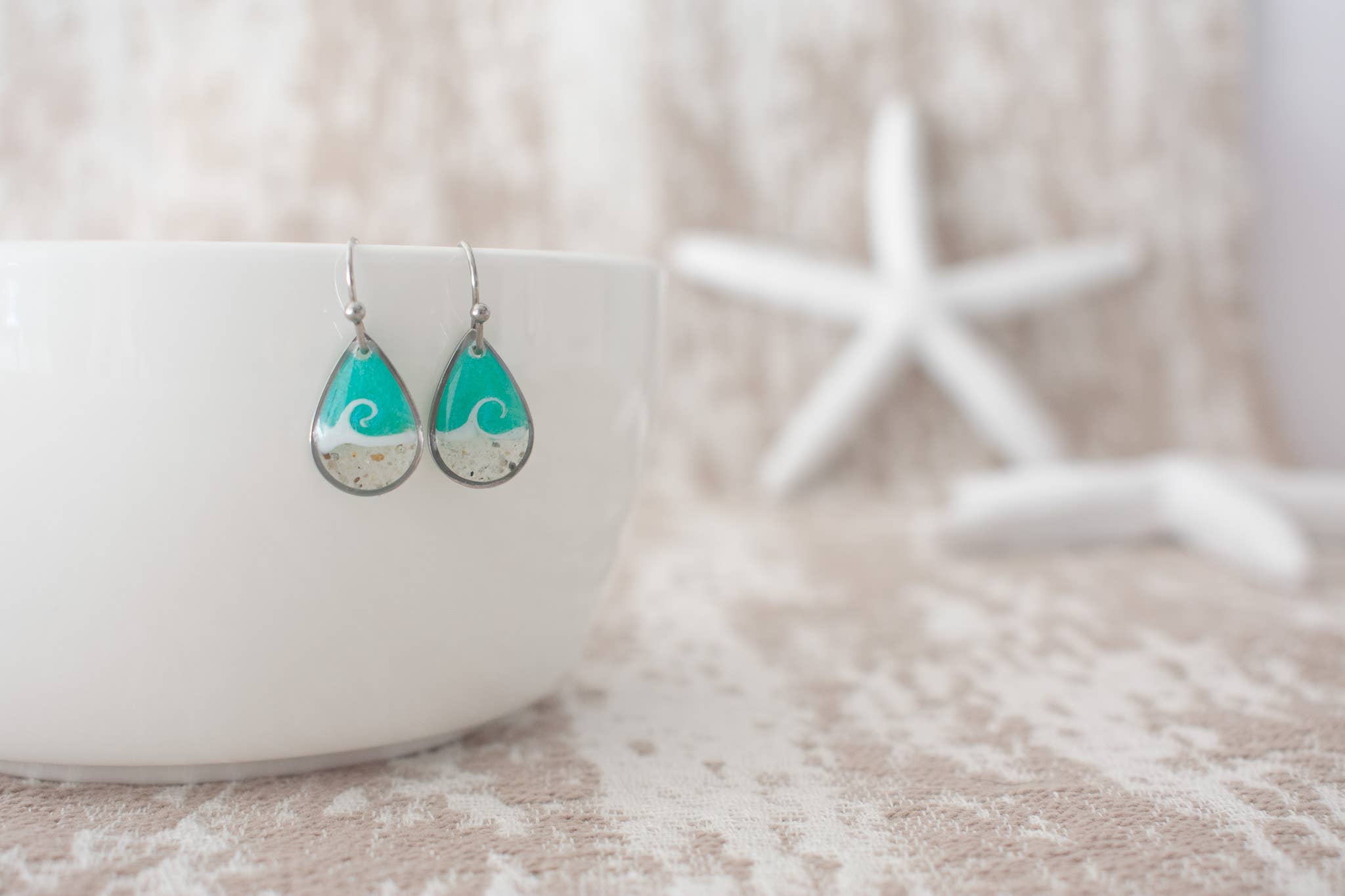 Sandy Beaches Shop - Wholesale Dangle Earrings - Dainty Drop Wave Dangle Earrings | Custom Sand  1