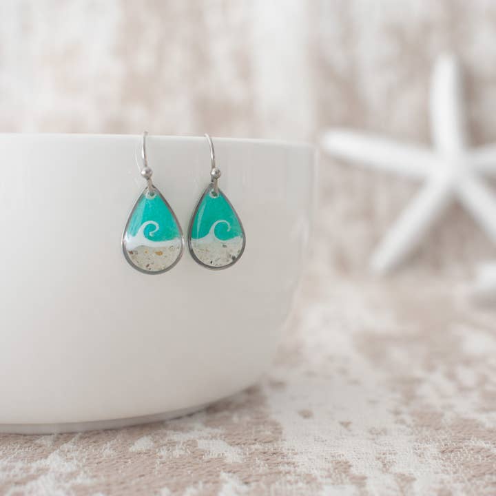 Sandy Beaches Shop - Wholesale Dangle Earrings - Dainty Drop Wave Dangle Earrings | Custom Sand 1