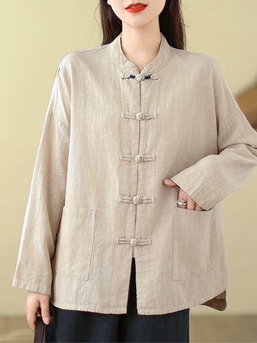 Whisper Mint - Wholesale Shirt - Women's - Women's Loose-Fit Chinese-Style Shirt Outerwear1