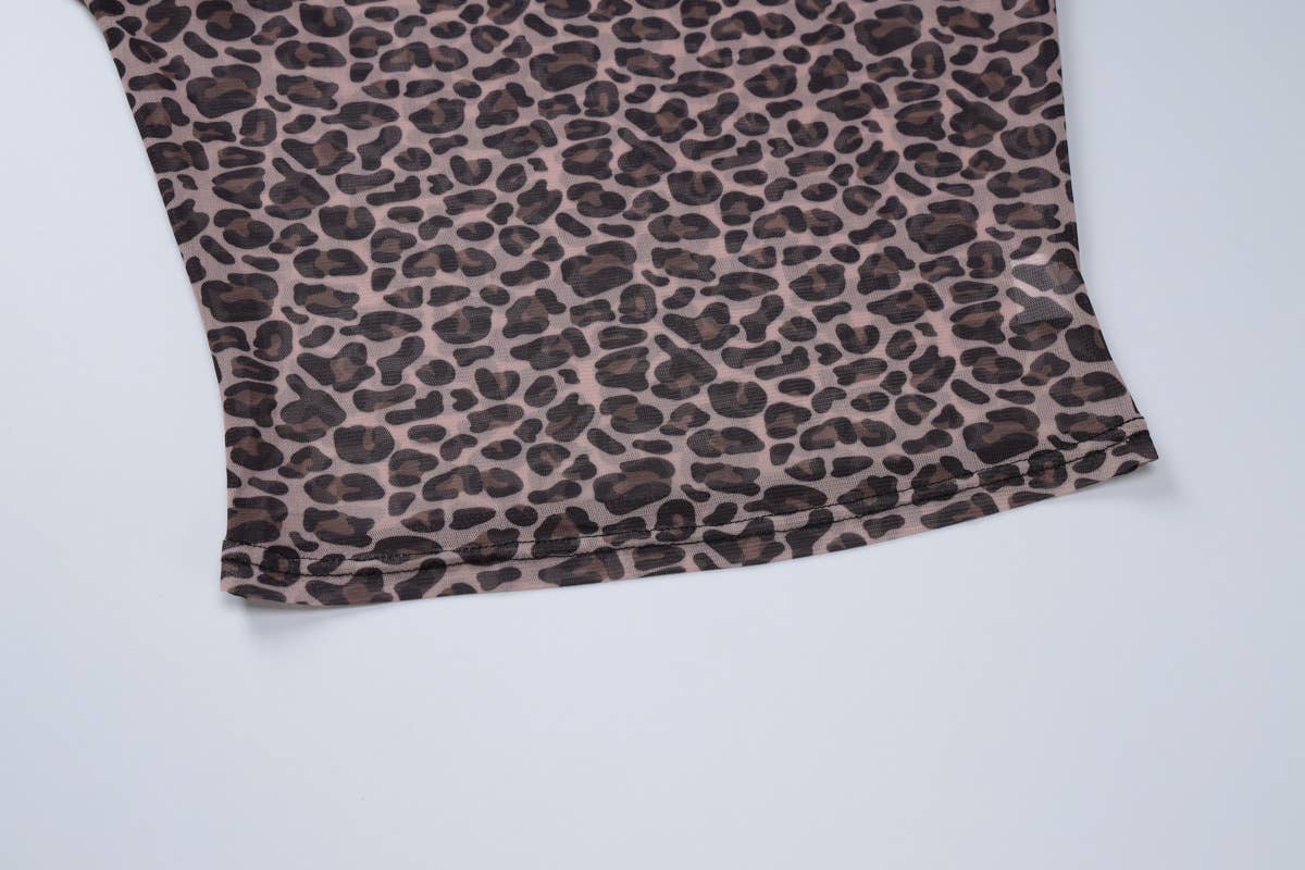 Leopard semi sheer mesh see-through long sleeve Top for wholesale on Faire6