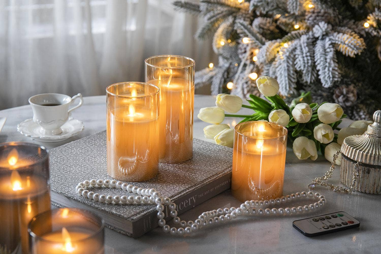 A&B Home Group Inc. – Engroshandel Flammeløst stearinlys – S/3 Realistiske Flammeeffekt LED Vokslys med Fjernbetjening - Rav