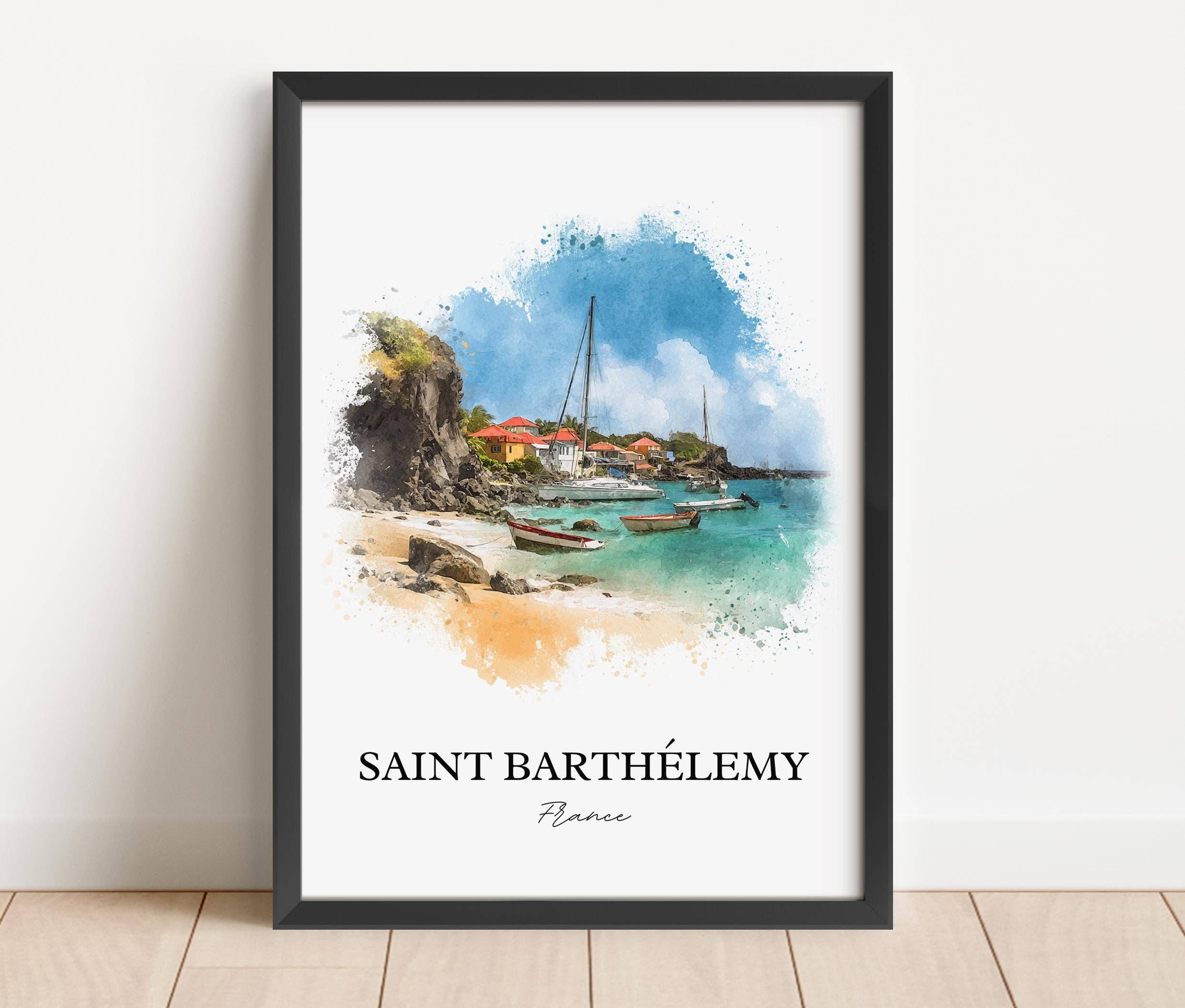 Premium Travel Art – wholesale Art print – Saint Barthélemy Wall Art, St Barts Print, Caribbean Watercolor Art, St. Barts Gift, St Barts Travel Print, Travel Poster, Housewarming Gift4