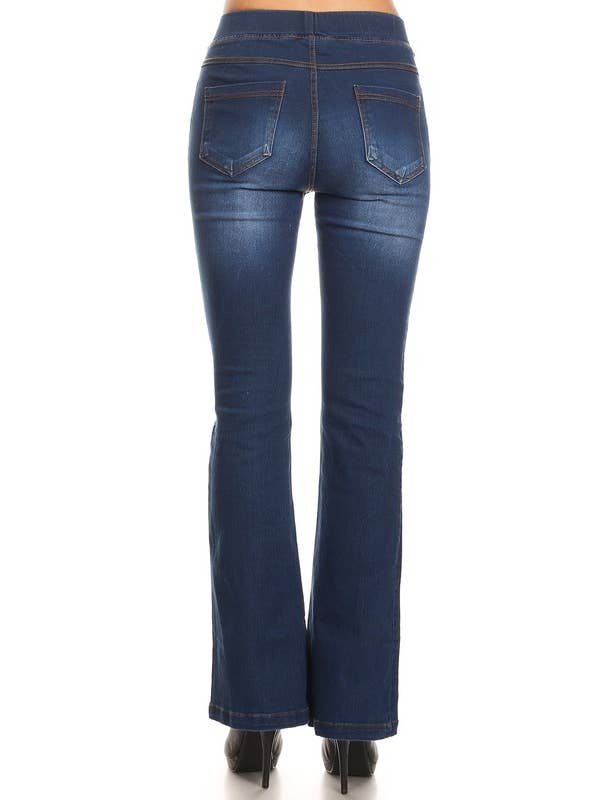 Color 5 - Wholesale Jeans - Women's - Plus size dark wash pull on denim flare jeans