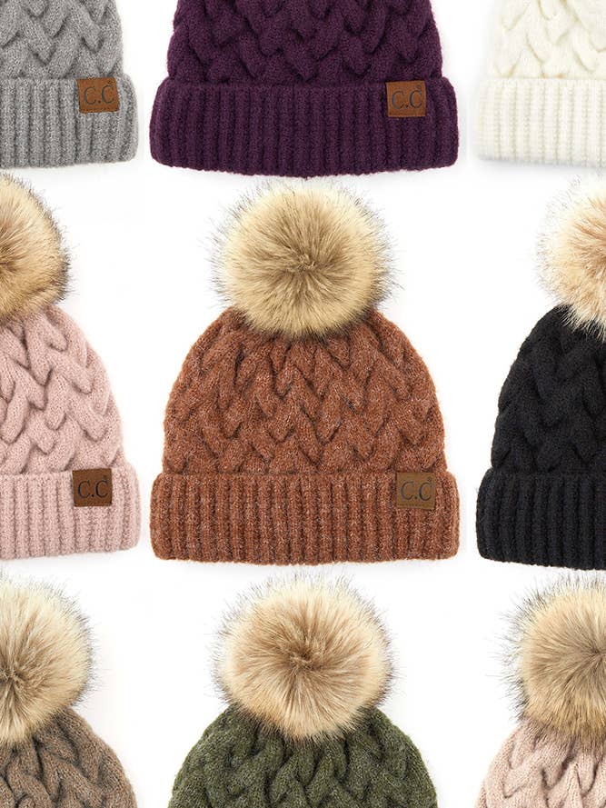 C.C Chunky fletning kabel mønster Pom Hat for engroshandel hos Hana